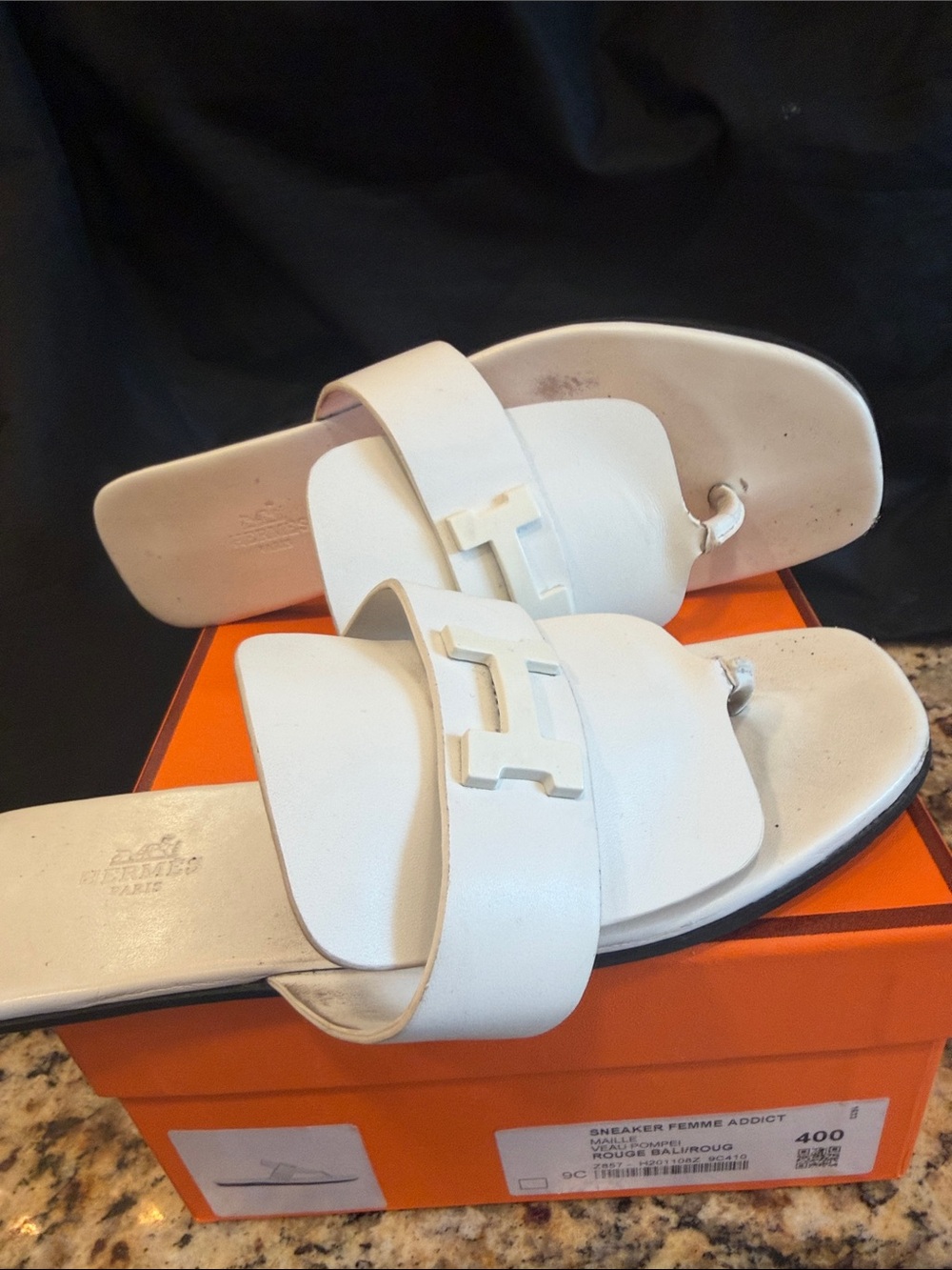 Hermes White Leather Women Slide Sandals - Picture 5 of 13